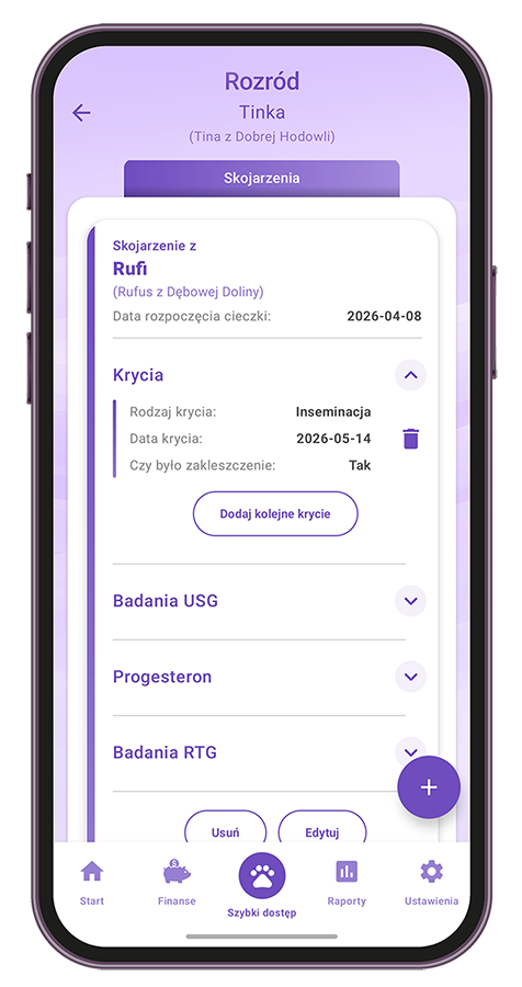 Paw Manager - Aplikacja dla hodowców psów - Rozród
