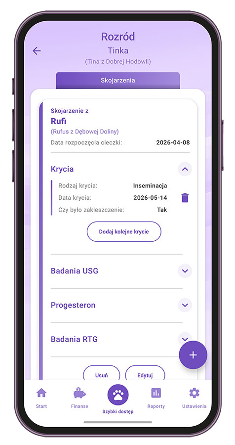 Paw Manager- Ekran rozrodu
